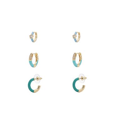 PRIMROSE 14k Gold Flash Plated Cubic Zirconia Hoop Earrings Trio Set