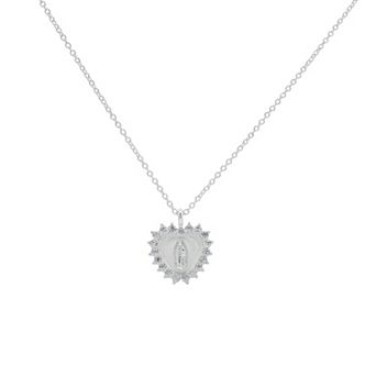 PRIMROSE Fine Silver Plated Cubic Zirconia Religious Heart Pendant Necklace