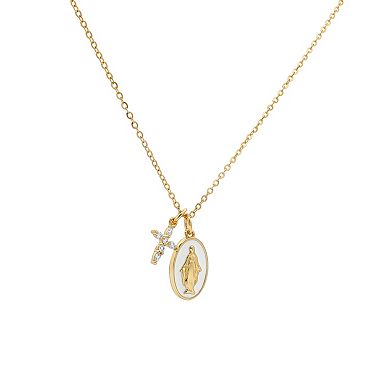 PRIMROSE Cubic Zirconia Cross Charm & Enamel Religious Medallion Pendant Necklace