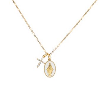 PRIMROSE Cubic Zirconia Cross Charm & Enamel Religious Medallion Pendant Necklace