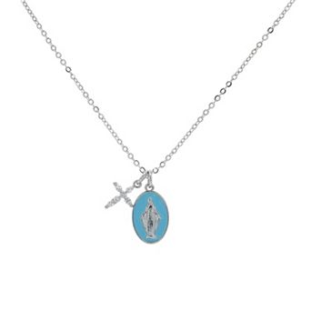 PRIMROSE Cubic Zirconia Cross Charm & Enamel Religious Medallion Pendant Necklace