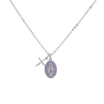 PRIMROSE Cubic Zirconia Cross Charm & Enamel Religious Medallion Pendant Necklace