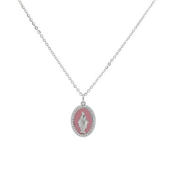 PRIMROSE Cubic Zirconia Virgin Mary Medallion Pendant Necklace