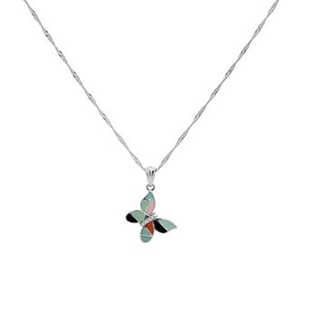 PRIMROSE Fine Silver Plated Cubic Zirconia Butterfly Pendant Necklace on Singapore Chain
