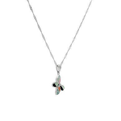 PRIMROSE Fine Silver Plated Cubic Zirconia Butterfly Pendant Necklace on Singapore Chain
