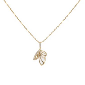 PRIMROSE 14k Gold Flash Plated Cubic Zirconia Double Wing Pendant Necklace