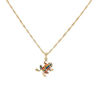 PRIMROSE 14k Gold Flash Plated Frog Pendant Necklace on Singapore Chain