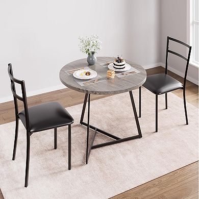 Dining Table Set for 2, Kitchen Table with 2 Upholstered Chairs, 3 Piece Round Dining Room Table Set