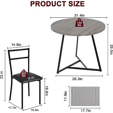 Dining Table Set for 2, Kitchen Table with 2 Upholstered Chairs, 3 Piece Round Dining Room Table Set