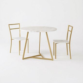 Dining Table Set for 2, Kitchen Table with 2 Upholstered Chairs, 3 pc Round Dining Room Table Set