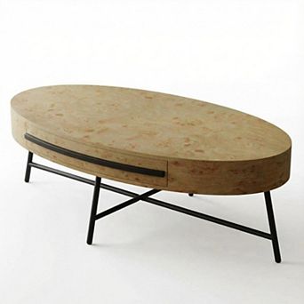 Oval Coffee Table with Drawer Mid-Century Modern Center Table 47.2" Wooden Coffee Table w/Storage