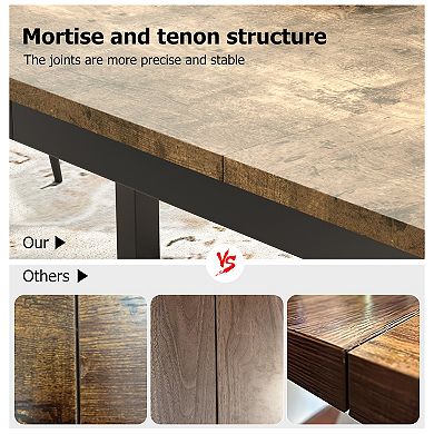 Industrial Dining Table, Sturdy Wooden Kitchen Table with Metal Legs, for Dining Room, Office