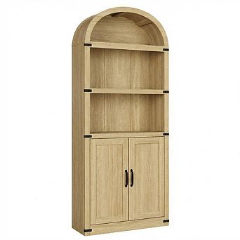 Bookcase with Doors Arched Bookshelf Bookcase Farmhouse Cabinet with Shelves Wooden Bookshelves