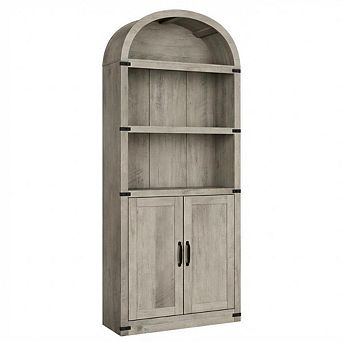 Bookcase with Doors Arched Bookshelf Bookcase Farmhouse Cabinet with Shelves Wooden Bookshelves