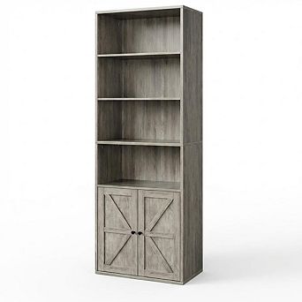 Tall Bookshelves and Bookcases with Doors/ 6 Shelf Display Storage with Large Storage Space