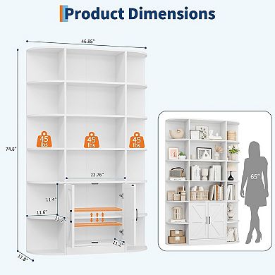 Tall Bookcase with Storage Cabinet,6-Tier Floor Bookshelf,Standing Display Shelf Organizer