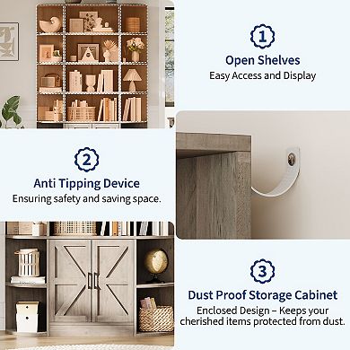 Tall Bookcase with Storage Cabinet,6-Tier Floor Bookshelf,Standing Display Shelf Organizer