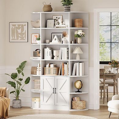 Tall Bookcase with Storage Cabinet,6-Tier Floor Bookshelf,Standing Display Shelf Organizer
