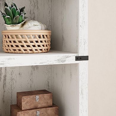 5 Tier Tall Bookcase, Farmhouse Wooden Book Shelf with Storage Open Display Bookshelves