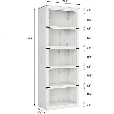 5 Tier Tall Bookcase, Farmhouse Wooden Book Shelf with Storage Open Display Bookshelves