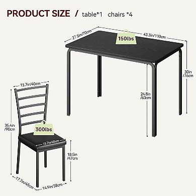 Modern 5-Piece Dining Set with 4 Metal Chairs - Ideal for Compact Spaces