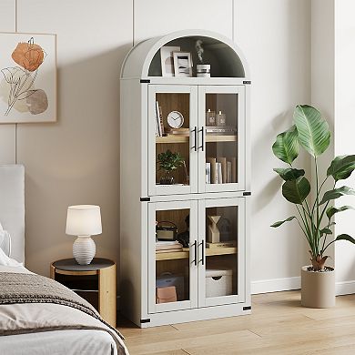 Arched Display Cabinet, 5-Tier Bookshelf Modern Farmhouse Arched Bookcase Display Storage Shelves