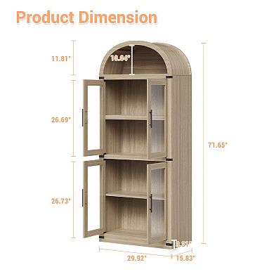 Arched Display Cabinet, 5-Tier Bookshelf Modern Farmhouse Arched Bookcase Display Storage Shelves