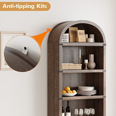 Bookcase 5 Shelf Arched Bookshelf Tall Bookcase Farmhouse Display Storage Rack Wooden Bookshelves