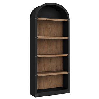 Bookcase 5 Shelf Arched Bookshelf Tall Bookcase Farmhouse Display Storage Rack Wooden Bookshelves