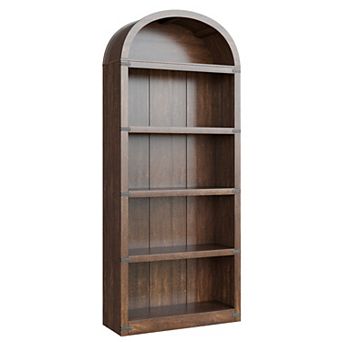 Bookcase 5 Shelf Arched Bookshelf Tall Bookcase Farmhouse Display Storage Rack Wooden Bookshelves