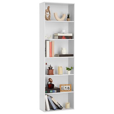 6-Shelf Tall Bookcase,Wood Bookshelf with Industrial Rustic Style,Storage Organizer
