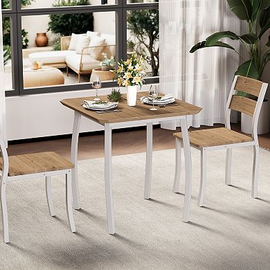 Dining Table Set for 2,3 Piece Small Kitchen Table and 2 Chairs w/Metal Frame & Wood Grain Tabletop