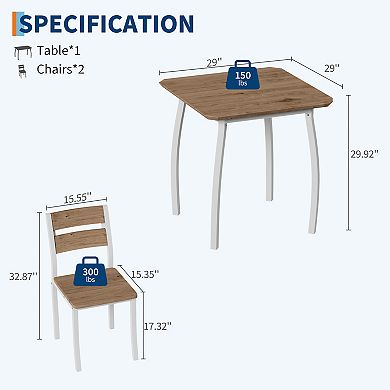Dining Table Set for 2,3 Piece Small Kitchen Table and 2 Chairs w/Metal Frame & Wood Grain Tabletop