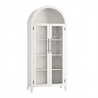 Arched Kitchen Pantry Storage Cabinet, Farmhouse 5 tier Display Shelf with Adjustable Shelf