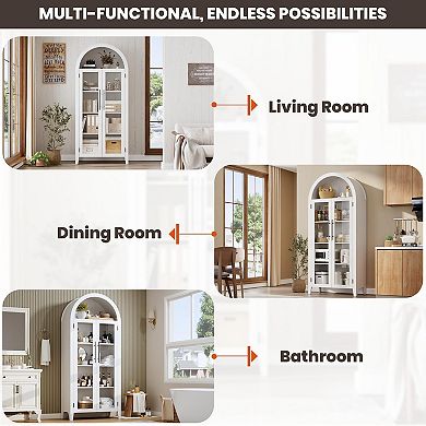 Arched Kitchen Pantry Storage Cabinet, Farmhouse 5 Tier Display Shelf with Adjustable Shelf