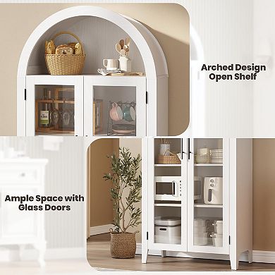 Arched Kitchen Pantry Storage Cabinet, Farmhouse 5 Tier Display Shelf with Adjustable Shelf