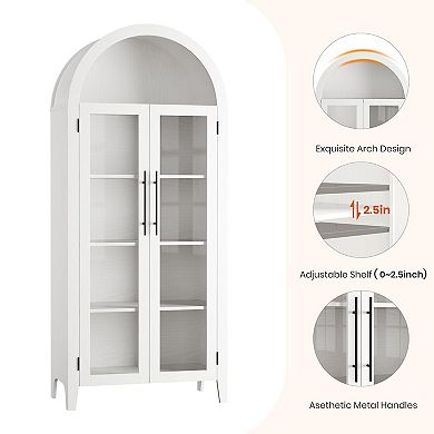 Arched Kitchen Pantry Storage Cabinet, Farmhouse 5 Tier Display Shelf with Adjustable Shelf