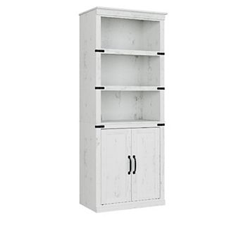 5 tier Book case with Cabinet, Farmhouse Wooden 5 Shelf Book Shelf with Storage Doors