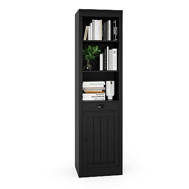 Bookshelf and Bookcase with Doors,Floor Standing 3-Tier Shelf Display Storage Shelves,Tall Bookcases