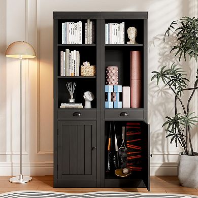 Bookshelf and Bookcase with Doors,Floor Standing 3-Tier Shelf Display Storage Shelves,Tall Bookcases