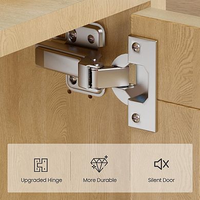 5 Tier Bookshelf, Boho Bookcase with Rattan Doors, Wooden Bookcase and Bookshelf with Storage