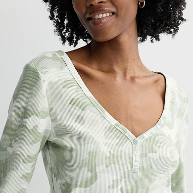 Juniors' Pink Republic Long Sleeve Waffle Henley Top