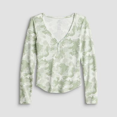 Juniors' Pink Republic Long Sleeve Waffle Henley Top