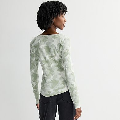 Juniors' Pink Republic Long Sleeve Waffle Henley Top