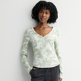 Juniors' Pink Republic Long Sleeve Waffle Henley Top