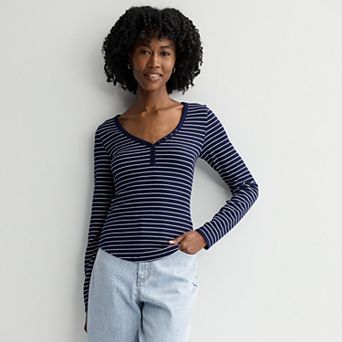 Juniors' Pink Republic Long Sleeve Waffle Henley Top