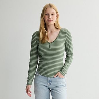 Juniors' Pink Rose Long Sleeve Henley
