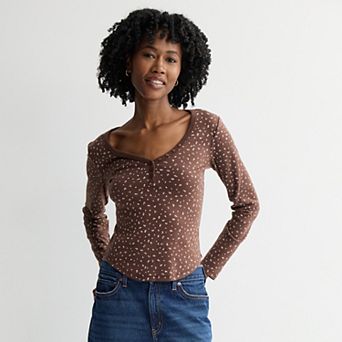 Juniors' Pink Republic Long Sleeve Henley Layering System Top