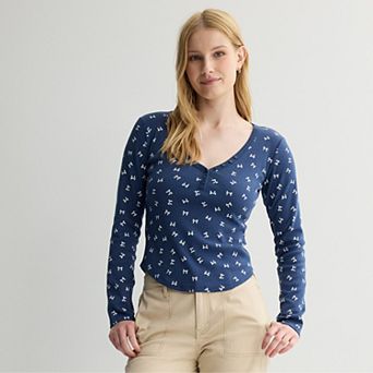 Juniors' Pink Republic Long Sleeve Henley Layering System Top