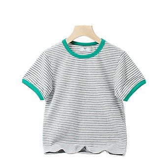 Baby Striped Pattern Crewneck Short Sleeve Cotton T-Shirt